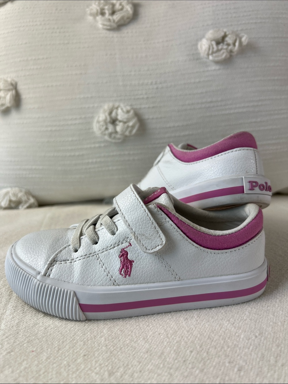 Polo by Ralph Lauren Kids White Sneakers with Pink Trim